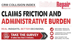 CRM Collision Index survey advertisement promoting claims friction and administrative burden insights for Canadian collision repair industry