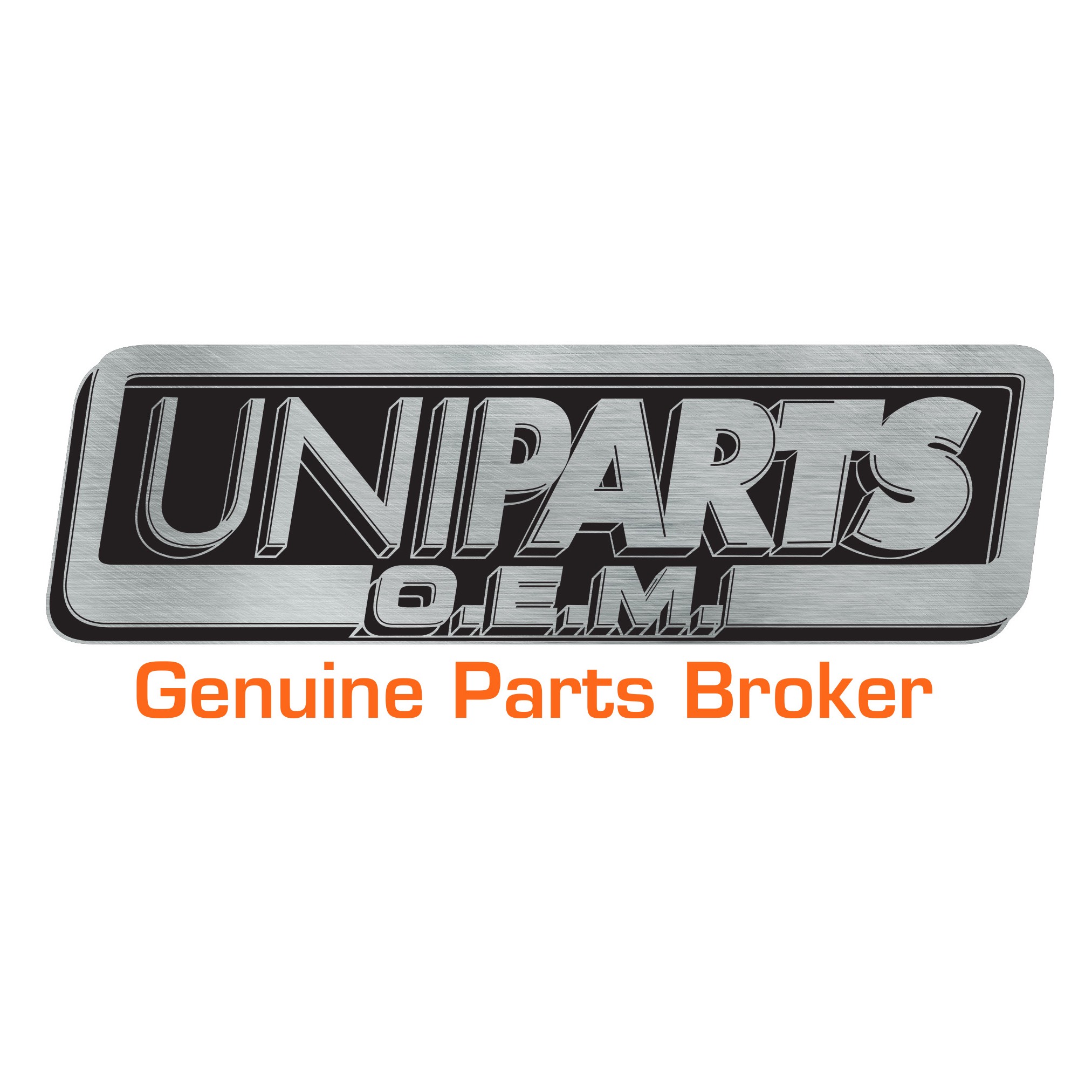 Uniparts O.E.M. Genuine Parts Broker logo badge with silver metallic design
