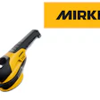 Mirka yellow and black orbital sander power tool with ergonomic grip handle