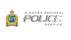 Niagara Regional Police Service logo featuring a gold-trimmed crest with crown and shield alongside gray text wordmark