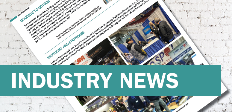 Industry News section header with teal banner and accompanying photos from business events and workplace settings