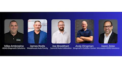 Five automotive industry professionals: Mike Ambrosino from ADAS Diagnostic Solutions, James Rodis from Woodhouse Auto Family, Joe Brookhart from Summit Auto Calibration, Andy Dingman from Dingman's Collision Center, and Jason Zeise from Minnesota ADAS Solutions.
