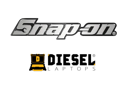 Snap-on and Diesel Laptops brand logos featuring chrome-effect wordmark and yellow-black badge design