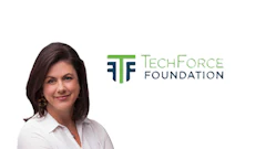 TechForce Foundation logo with geometric TF symbol in green and blue