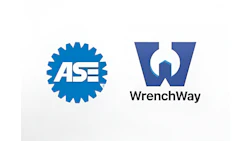 ASE and WrenchWay logos - blue automotive service and tool company branding