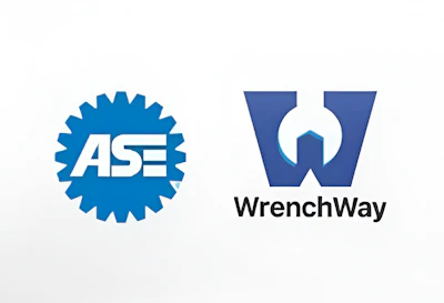 ASE and WrenchWay logos - blue automotive service and tool company branding