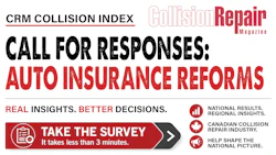 CRM Collision Index survey call for responses on auto insurance reforms with Collision Repair Magazine branding