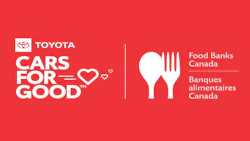 Toyota Cars for Good partnership with Food Banks Canada campaign banner in red and white