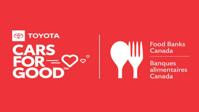 Toyota Cars for Good partnership with Food Banks Canada campaign banner in red and white