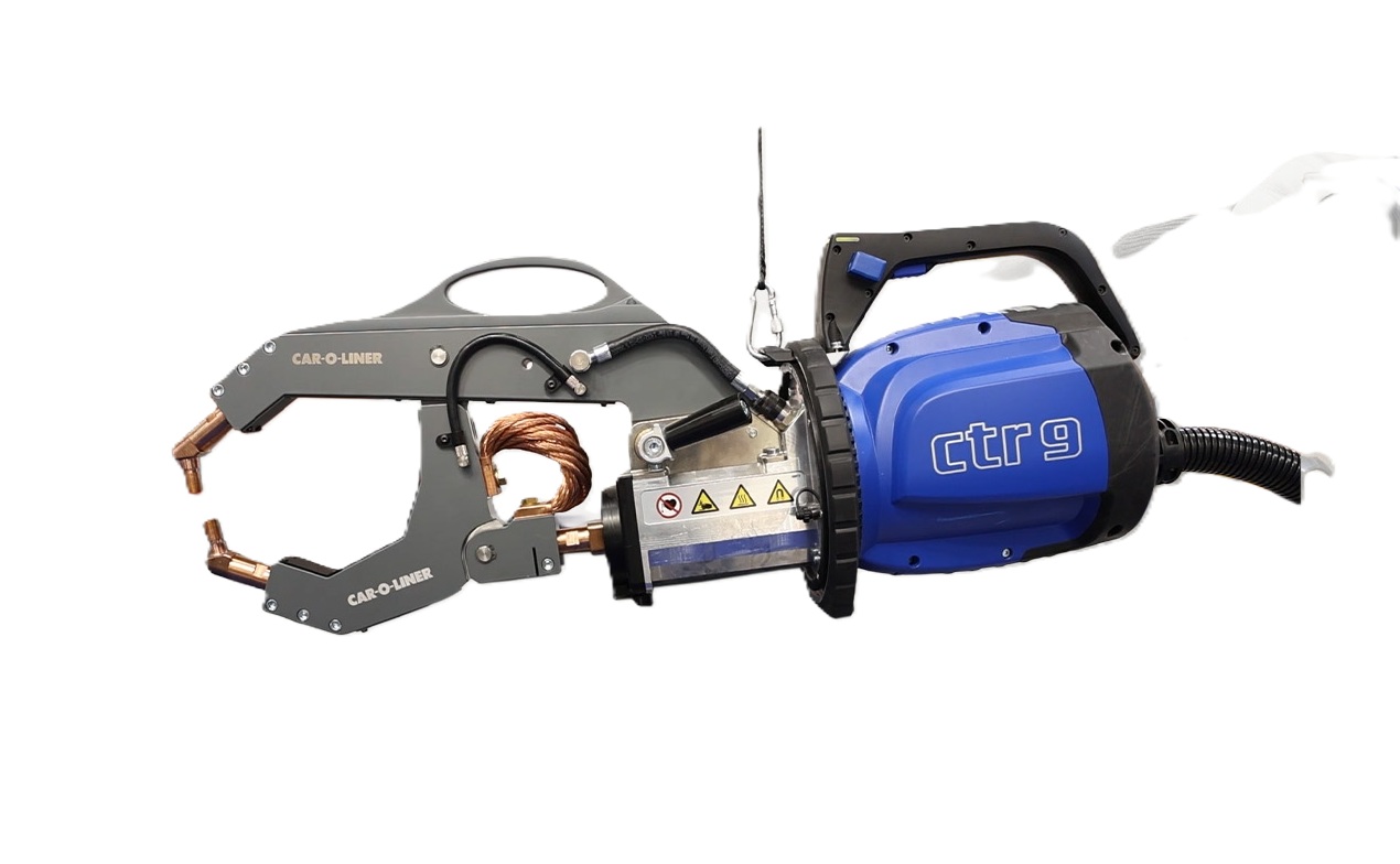 CTR9 welding torch system with blue power unit, black clamp head, and copper ground cables