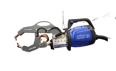 CTR9 welding torch system with blue power unit, black clamp head, and copper ground cables