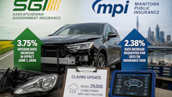 Insurance rate increase comparison: SGI 3.75% vs MPI 2.39% with vehicle damage claims update showing nearly 29,000 claims since June hailstorm