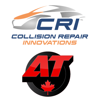 CRI Collision Repair Innovations and AIT automotive industry logos featuring car design and maple leaf symbol