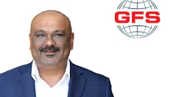 Professional business headshot of a man in navy blazer and white shirt with GFS logo