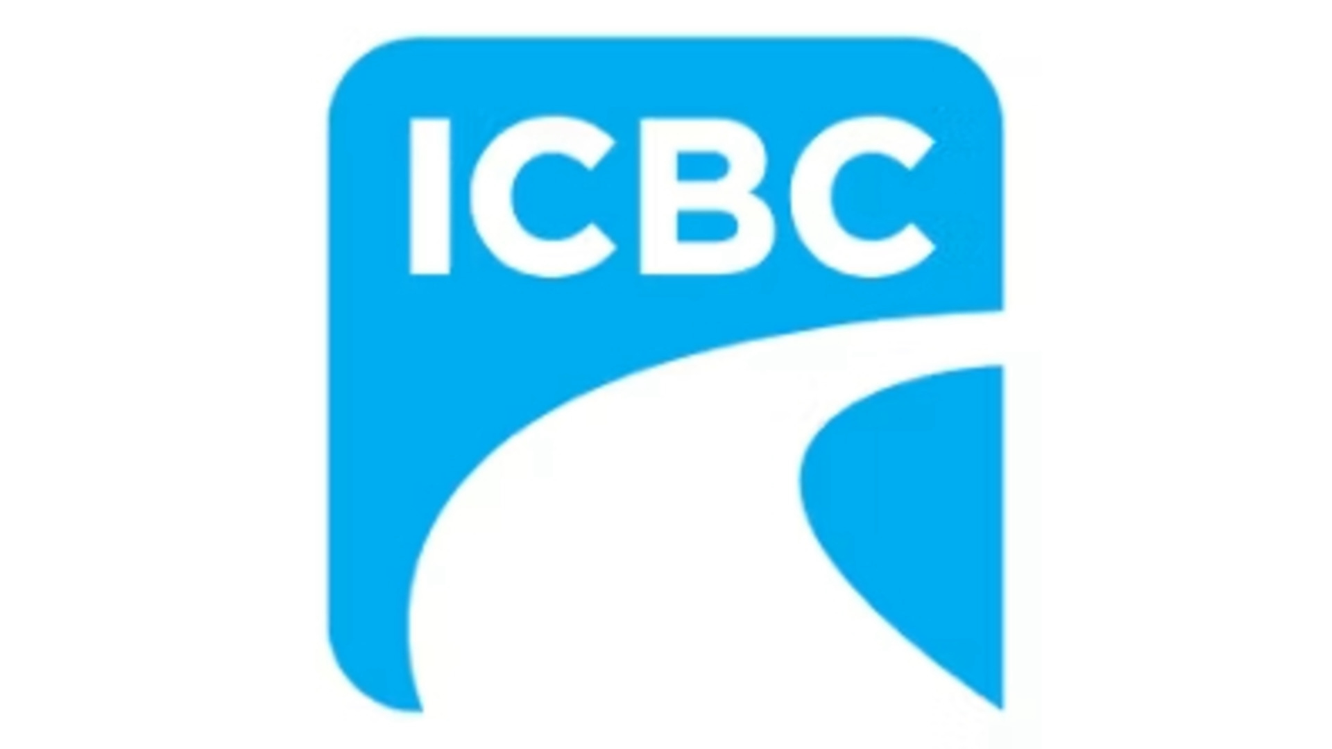 ICBC logo featuring blue rounded square with white stylized curved design and text