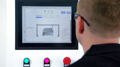 Designer working on 3D car model in design software with control interface buttons