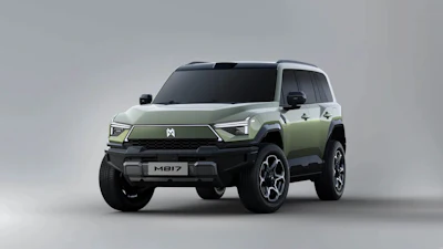 Maserati MB17 concept SUV in sage green and black with modern angular design on neutral background