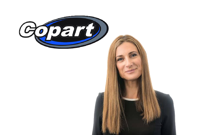 Copart logo with professional woman in dark blazer
