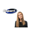 Copart logo with professional woman in dark blazer