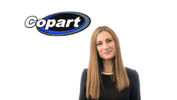 Copart logo with professional woman in dark blazer