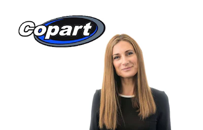 Copart logo with professional woman in dark blazer