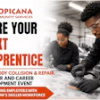 Tropicana Community Services apprenticeship job fair for autobody collision and repair featuring young workers training in a shop