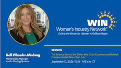 WIN Women's Industry Network logo with tagline 'Driving the Future for Women in Collision Repair'