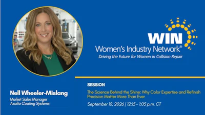 WIN Women's Industry Network logo with tagline 'Driving the Future for Women in Collision Repair'