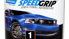 Norton SpeedGrip urethane structural adhesive dual-cartridge dispenser with red applicator tips