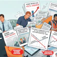 Insurance industry infographic showing administrative workload challenges, frequent claims friction, and management inefficiencies affecting profitability.
