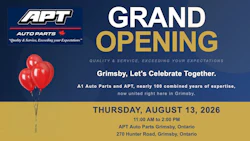 APT Auto Parts grand opening celebration announcement for Grimsby location on August 13, 2026