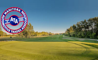 ATA Automotive Trades Association of Manitoba logo featuring red and blue circular badge with integrity and stability symbols