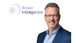 Broker Intelligence logo with geometric head icon and professional headshot of male executive