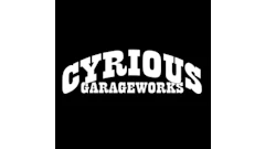 Cyrious Garageworks logo featuring white text on black background with curved banner design
