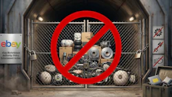 Locked industrial vault with prohibited items and eBay marketplace authority notice displayed