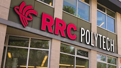 RRC Polytech logo and signage on building exterior with windows