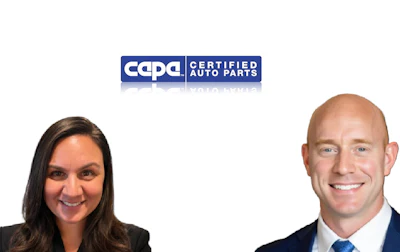 CAPA Certified Auto Parts logo with navy blue and white design above two professional business headshots