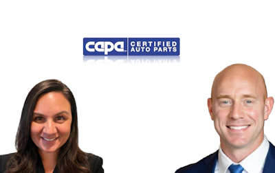 CAPA Certified Auto Parts logo with navy blue and white design above two professional business headshots