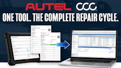Autel CCC diagnostic software platform displayed across tablet and laptop devices with repair cycle workflow