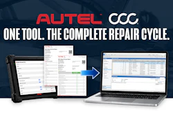Autel CCC diagnostic software platform displayed across tablet and laptop devices with repair cycle workflow