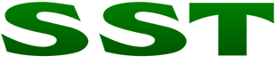 SST logo in dark green and white with bold, curved letterforms