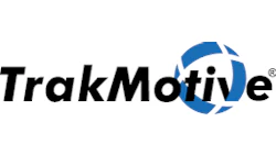 TrakMotive logo featuring blue abstract symbol with italicized text