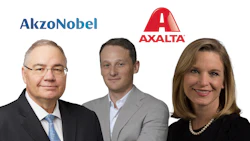 Three business executives from AkzoNobel and Axalta in professional headshots