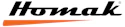 Homak logo featuring italicized black text with orange swoosh accent and registered trademark symbol