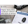 The Zebra logo with article about auto insurance deductibles and collision costs