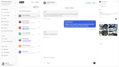 ABC Auto Group customer messaging interface showing chat conversations with repair updates and contact list