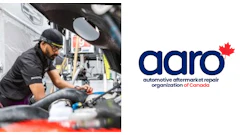 AARO automotive aftermarket repair organization of Canada logo with navy text and red maple leaf