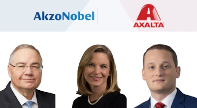AkzoNobel and Axalta corporate logos with three professional headshots of executives below