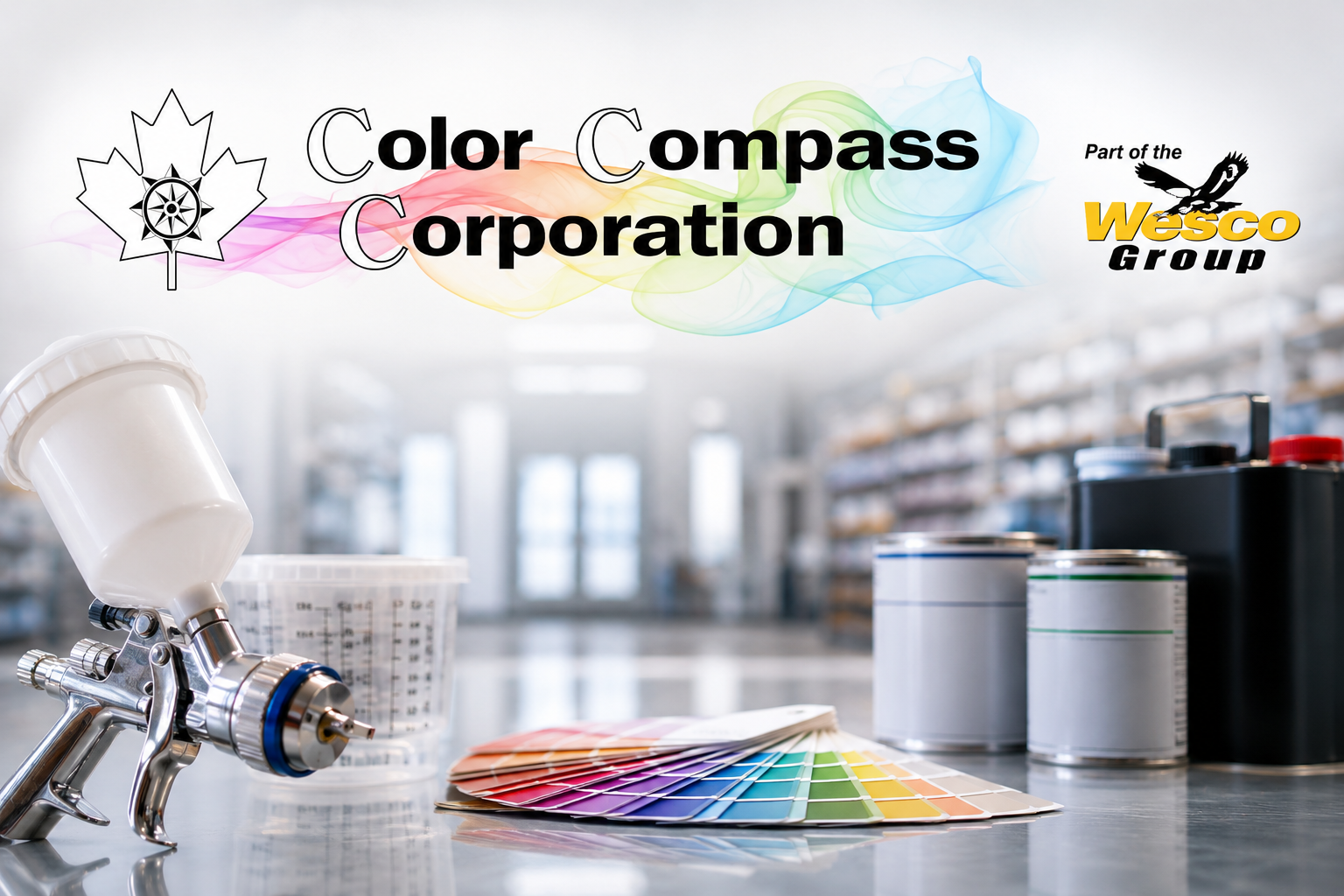 Color Compass Corporation paint spray equipment and color swatches in industrial facility