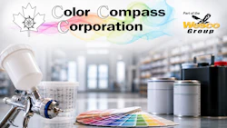 Color Compass Corporation paint spray equipment and color swatches in industrial facility